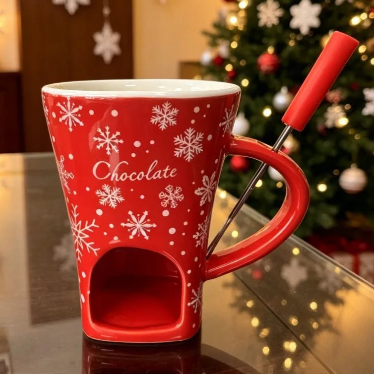 Cherry Bear Decal Chocolate Fondue Melt Ceramic Mugs Custom Cheese Tools Chocolate Melt Pot with Fork